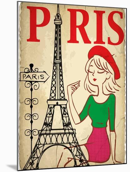 Pretty Girl in the Paris-emeget-Mounted Art Print