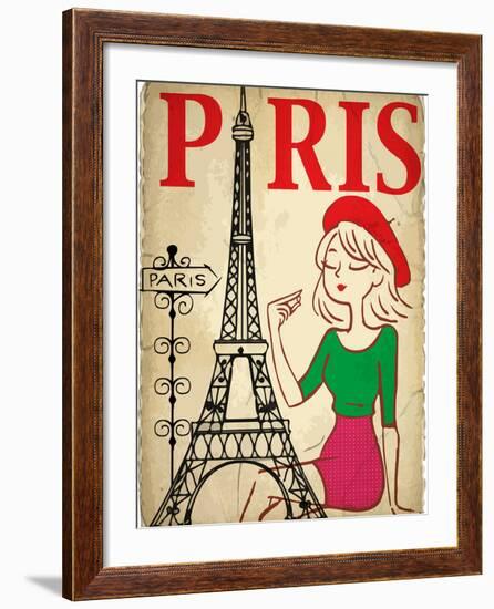 Pretty Girl in the Paris-emeget-Framed Art Print