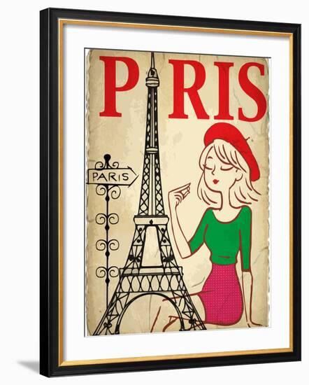 Pretty Girl in the Paris-emeget-Framed Art Print