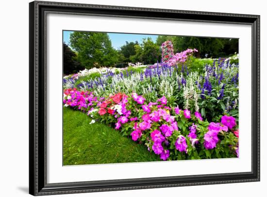 Pretty Manicured Flower Garden with Colorful Azaleas.-Juriah-Framed Photographic Print