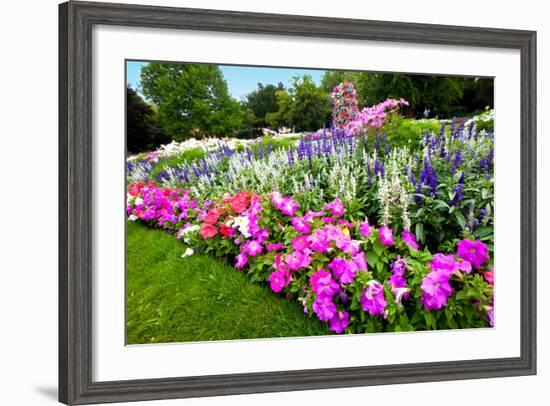 Pretty Manicured Flower Garden with Colorful Azaleas.-Juriah-Framed Photographic Print