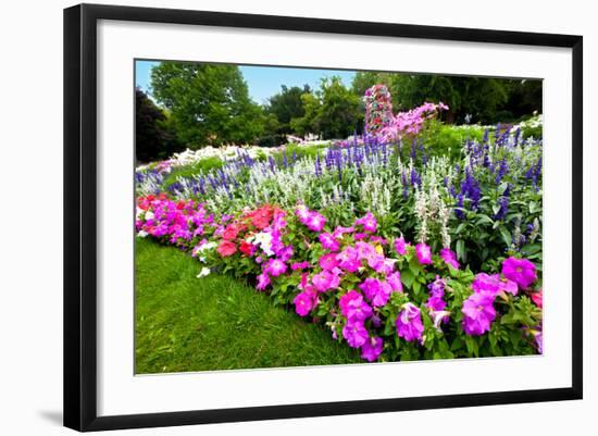 Pretty Manicured Flower Garden with Colorful Azaleas.-Juriah-Framed Photographic Print