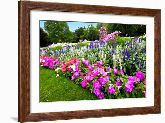 Pretty Manicured Flower Garden with Colorful Azaleas.-Juriah-Framed Photographic Print