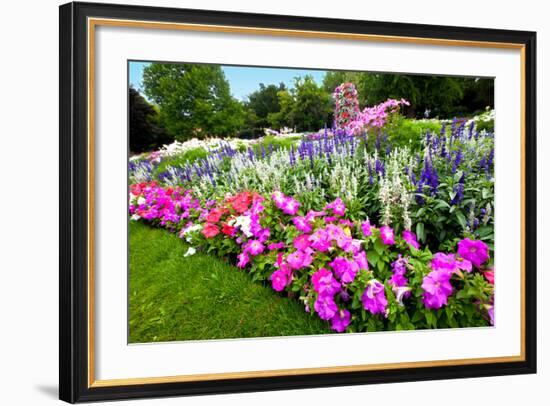 Pretty Manicured Flower Garden with Colorful Azaleas.-Juriah-Framed Photographic Print