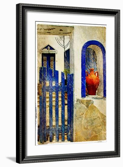 Pretty Old Architectural Details of Santorini - Retro Styled Picture-Maugli-l-Framed Photographic Print