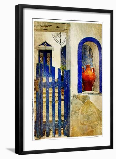 Pretty Old Architectural Details of Santorini - Retro Styled Picture-Maugli-l-Framed Photographic Print