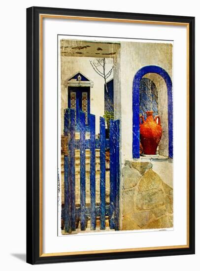 Pretty Old Architectural Details of Santorini - Retro Styled Picture-Maugli-l-Framed Photographic Print
