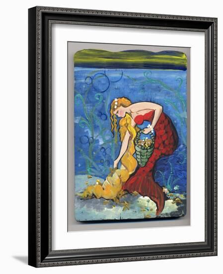 Pretty Red Mermaid-sylvia pimental-Framed Art Print