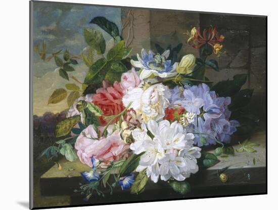 Pretty Still Life of Roses, Rhododendron and Passionflower-John Wainwright-Mounted Giclee Print