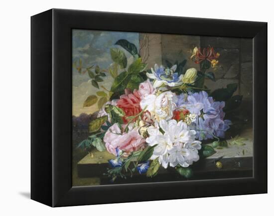 Pretty Still Life of Roses, Rhododendron and Passionflower-John Wainwright-Framed Premier Image Canvas