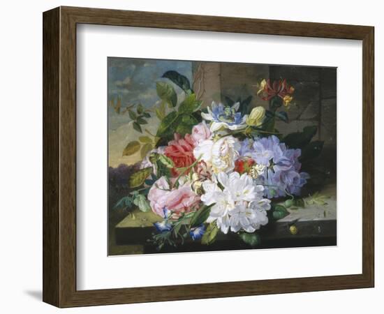 Pretty Still Life of Roses, Rhododendron and Passionflower-John Wainwright-Framed Giclee Print