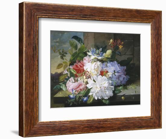 Pretty Still Life of Roses, Rhododendron and Passionflower-John Wainwright-Framed Giclee Print