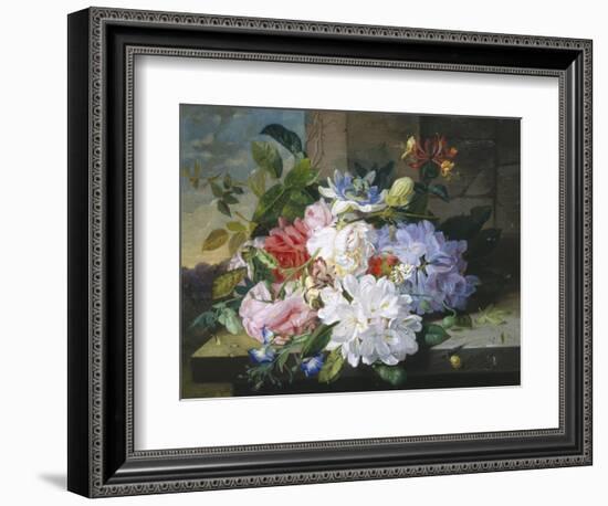 Pretty Still Life of Roses, Rhododendron and Passionflower-John Wainwright-Framed Giclee Print