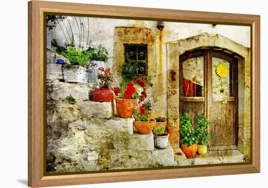 Pretty Village Greek Style - Artwork In Retro Style-Maugli-l-Framed Stretched Canvas