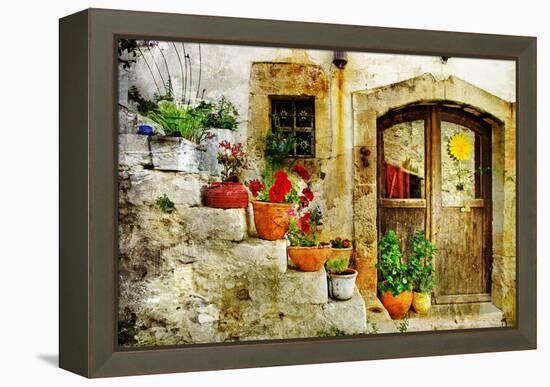 Pretty Village Greek Style - Artwork In Retro Style-Maugli-l-Framed Stretched Canvas