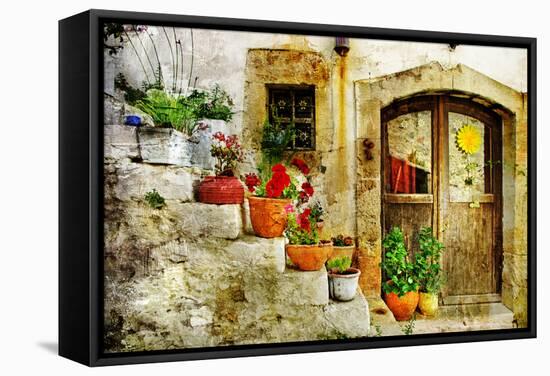 Pretty Village Greek Style - Artwork In Retro Style-Maugli-l-Framed Stretched Canvas