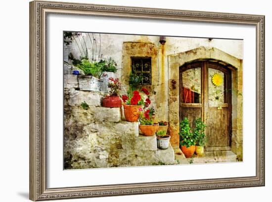 Pretty Village Greek Style - Artwork In Retro Style-Maugli-l-Framed Premium Giclee Print