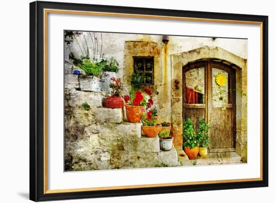Pretty Village Greek Style - Artwork In Retro Style-Maugli-l-Framed Premium Giclee Print