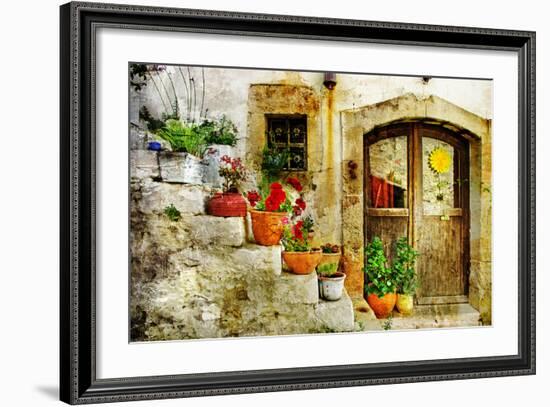 Pretty Village Greek Style - Artwork In Retro Style-Maugli-l-Framed Art Print