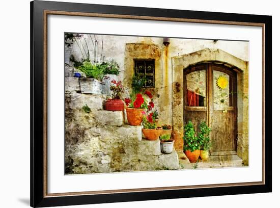 Pretty Village Greek Style - Artwork In Retro Style-Maugli-l-Framed Art Print