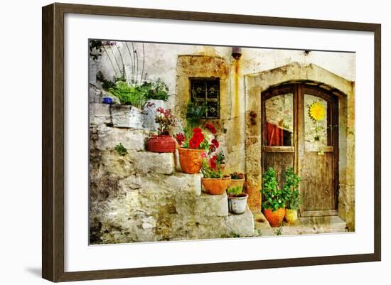 Pretty Village Greek Style - Artwork In Retro Style-Maugli-l-Framed Art Print