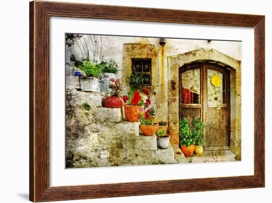 Pretty Village Greek Style - Artwork In Retro Style-Maugli-l-Framed Art Print