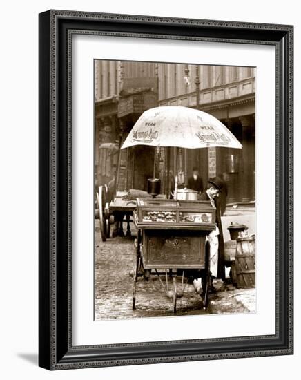 Pretzel Vendor, Duane Street, Manhattan, c.1918-null-Framed Art Print