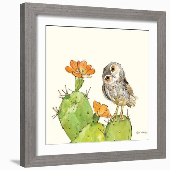 Prickly Pear and Elf Owl-Robbin Rawlings-Framed Premium Giclee Print