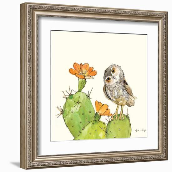 Prickly Pear and Elf Owl-Robbin Rawlings-Framed Art Print