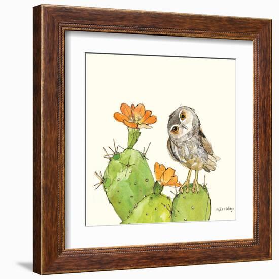 Prickly Pear and Elf Owl-Robbin Rawlings-Framed Art Print