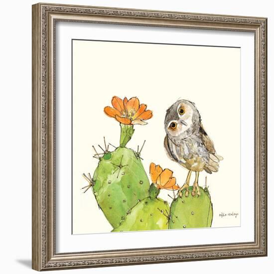 Prickly Pear and Elf Owl-Robbin Rawlings-Framed Art Print