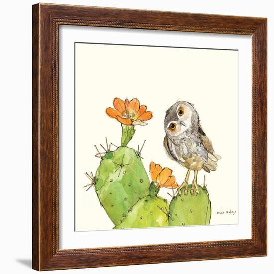 Prickly Pear and Elf Owl-Robbin Rawlings-Framed Art Print