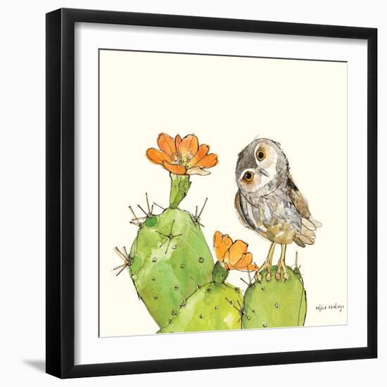 Prickly Pear and Elf Owl-Robbin Rawlings-Framed Art Print