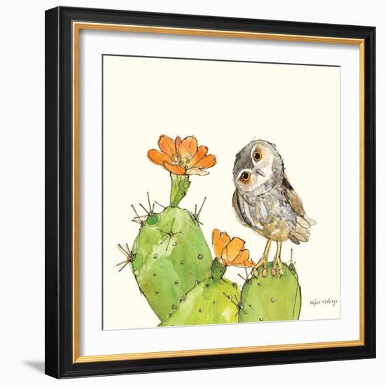 Prickly Pear and Elf Owl-Robbin Rawlings-Framed Art Print