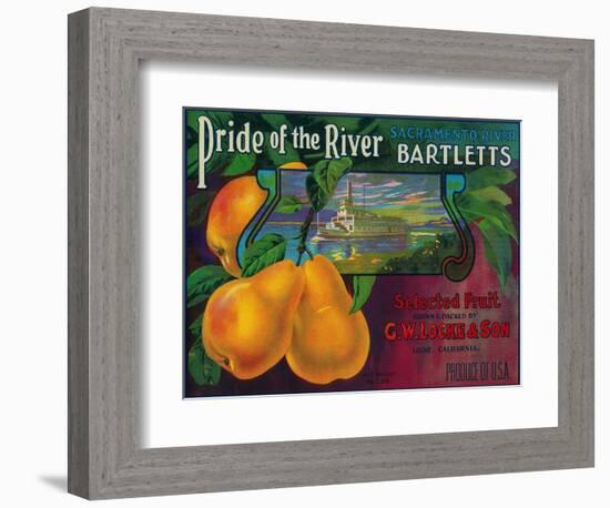 Pride of the River Pear Crate Label - Locke, CA-Lantern Press-Framed Art Print