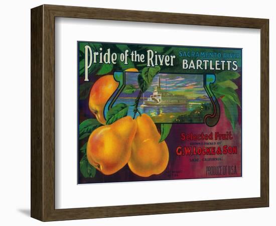 Pride of the River Pear Crate Label - Locke, CA-Lantern Press-Framed Art Print