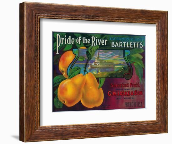 Pride of the River Pear Crate Label - Locke, CA-Lantern Press-Framed Art Print