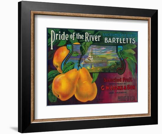 Pride of the River Pear Crate Label - Locke, CA-Lantern Press-Framed Art Print