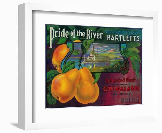 Pride of the River Pear Crate Label - Locke, CA-Lantern Press-Framed Art Print