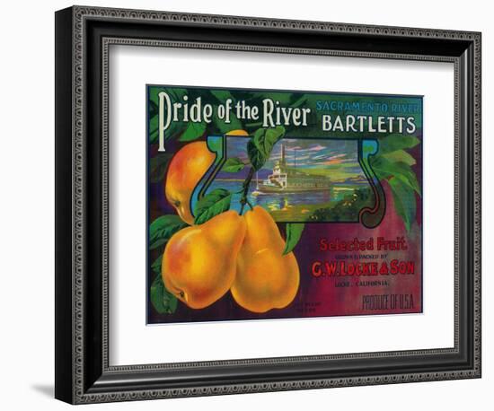 Pride of the River Pear Crate Label - Locke, CA-Lantern Press-Framed Art Print