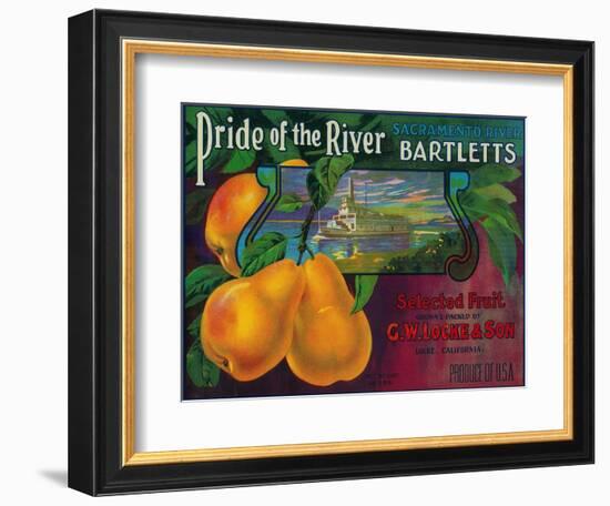 Pride of the River Pear Crate Label - Locke, CA-Lantern Press-Framed Art Print