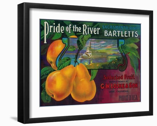 Pride of the River Pear Crate Label - Locke, CA-Lantern Press-Framed Art Print