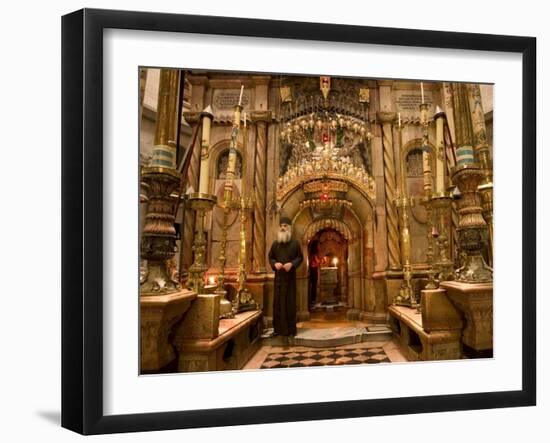 Priest at Tomb of Jesus Christ, Church of Holy Sepulchre, Old Walled City, Jerusalem, Israel-Christian Kober-Framed Photographic Print