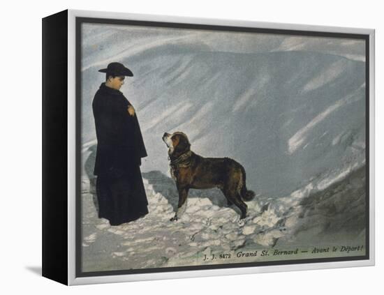 Priest from the Hospice on the St. Bernard Pass with One of the Famous Rescue Dogs-null-Framed Premier Image Canvas