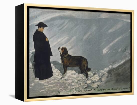 Priest from the Hospice on the St. Bernard Pass with One of the Famous Rescue Dogs-null-Framed Premier Image Canvas