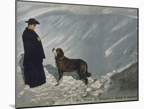 Priest from the Hospice on the St. Bernard Pass with One of the Famous Rescue Dogs-null-Mounted Photographic Print