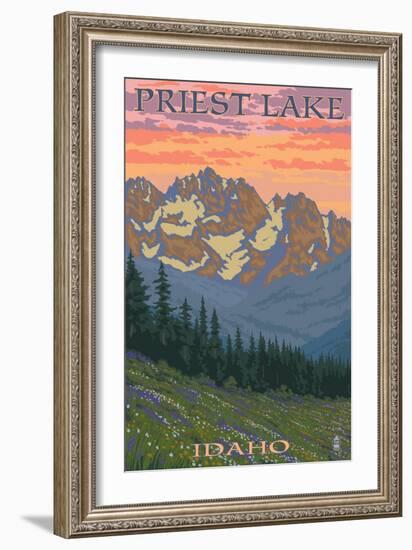 Priest Lake, Idaho - Spring Flowers-Lantern Press-Framed Art Print