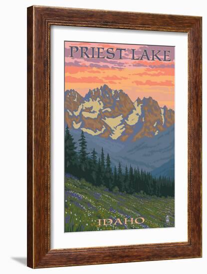 Priest Lake, Idaho - Spring Flowers-Lantern Press-Framed Art Print