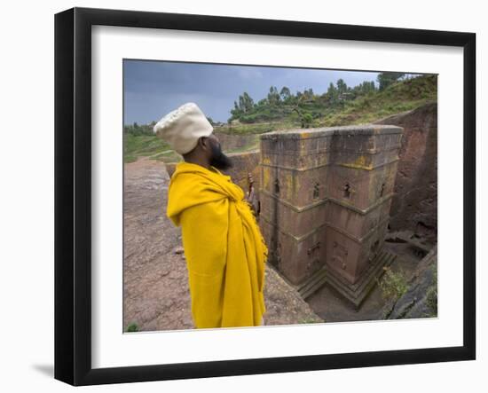 Priest Outside the Sunken Rock Hewn Church of Bet Giyorgis, Lalibela, Ethiopia-Gavin Hellier-Framed Photographic Print