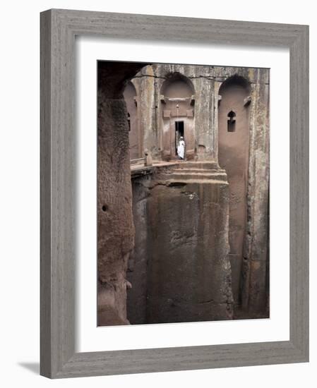 Priest Stands at the Entrance to the Rock-Hewn Church of Bet Gabriel-Rufael, Lalibela, Ethiopia-Mcconnell Andrew-Framed Photographic Print